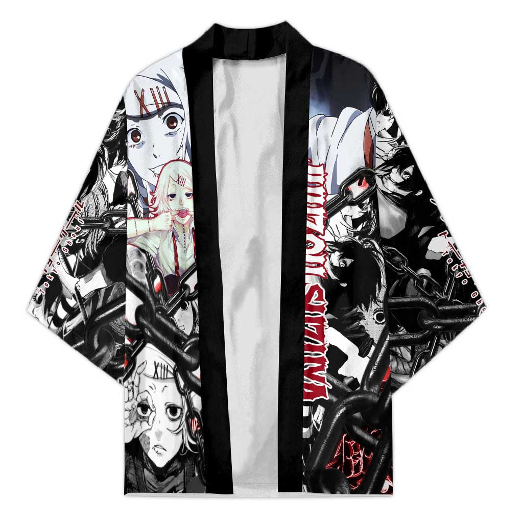 Juuzou Suzuya Tokyo Ghoul Black and White Manga Style Design Kimono with Red Accents and Chain Weapon Motif - The Mazicc