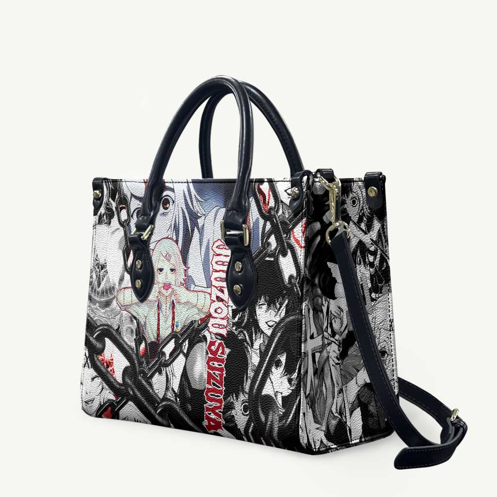 Juuzou Suzuya Tokyo Ghoul Black and White Manga Style Design Leather Bag with Red Accents and Chain Weapon Motif - The Mazicc