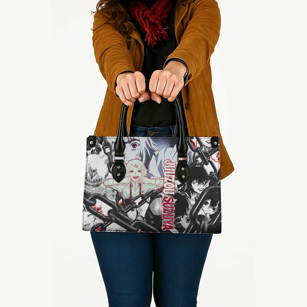 Juuzou Suzuya Tokyo Ghoul Black and White Manga Style Design Leather Bag with Red Accents and Chain Weapon Motif - The Mazicc