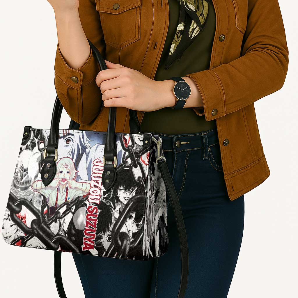 Juuzou Suzuya Tokyo Ghoul Black and White Manga Style Design Leather Bag with Red Accents and Chain Weapon Motif - The Mazicc