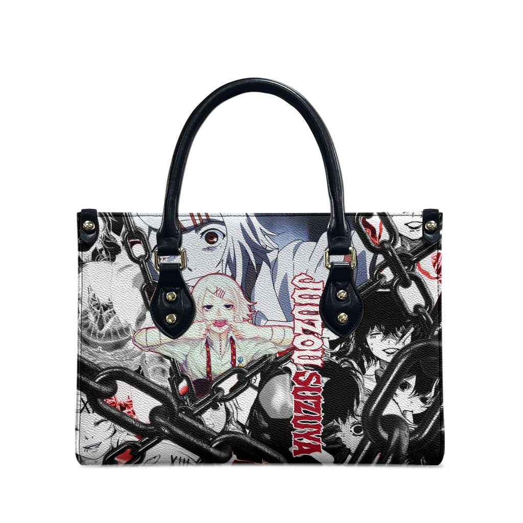 Juuzou Suzuya Tokyo Ghoul Black and White Manga Style Design Leather Bag with Red Accents and Chain Weapon Motif - The Mazicc