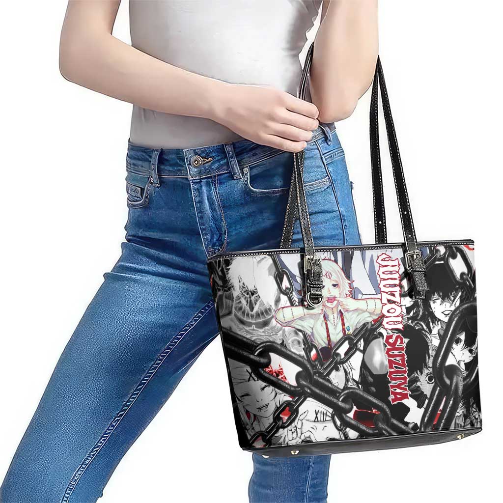Juuzou Suzuya Tokyo Ghoul Black and White Manga Style Design Leather Tote Bag with Red Accents and Chain Weapon Motif - The Mazicc