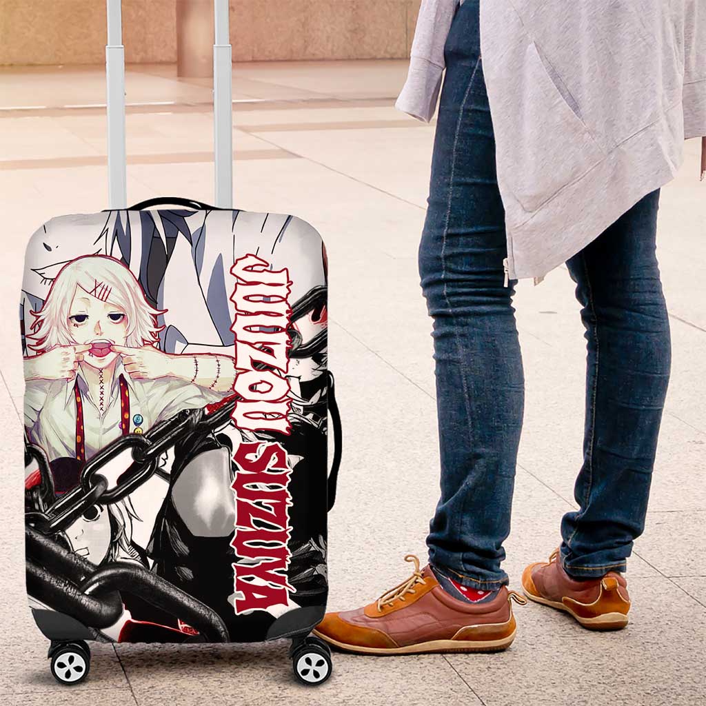 Juuzou Suzuya Tokyo Ghoul Black and White Manga Style Design Luggage Cover with Red Accents and Chain Weapon Motif - The Mazicc