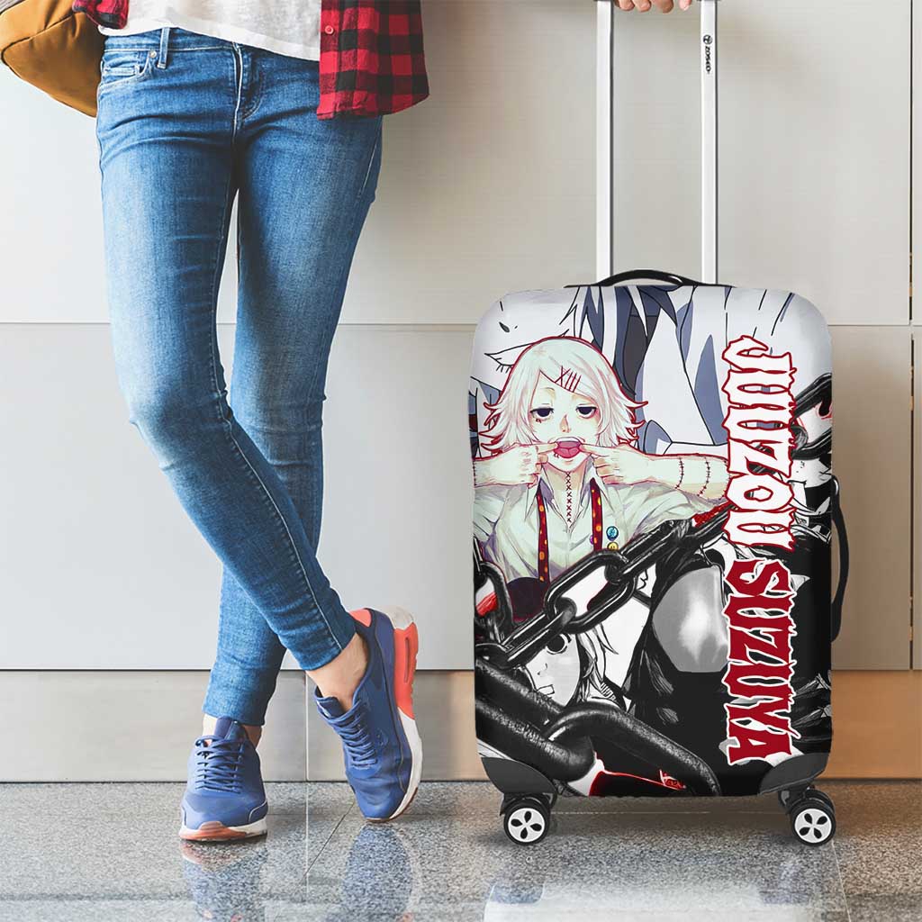 Juuzou Suzuya Tokyo Ghoul Black and White Manga Style Design Luggage Cover with Red Accents and Chain Weapon Motif - The Mazicc