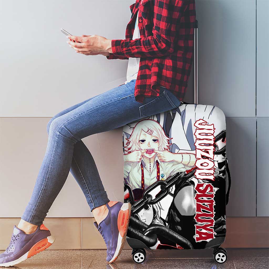 Juuzou Suzuya Tokyo Ghoul Black and White Manga Style Design Luggage Cover with Red Accents and Chain Weapon Motif - The Mazicc