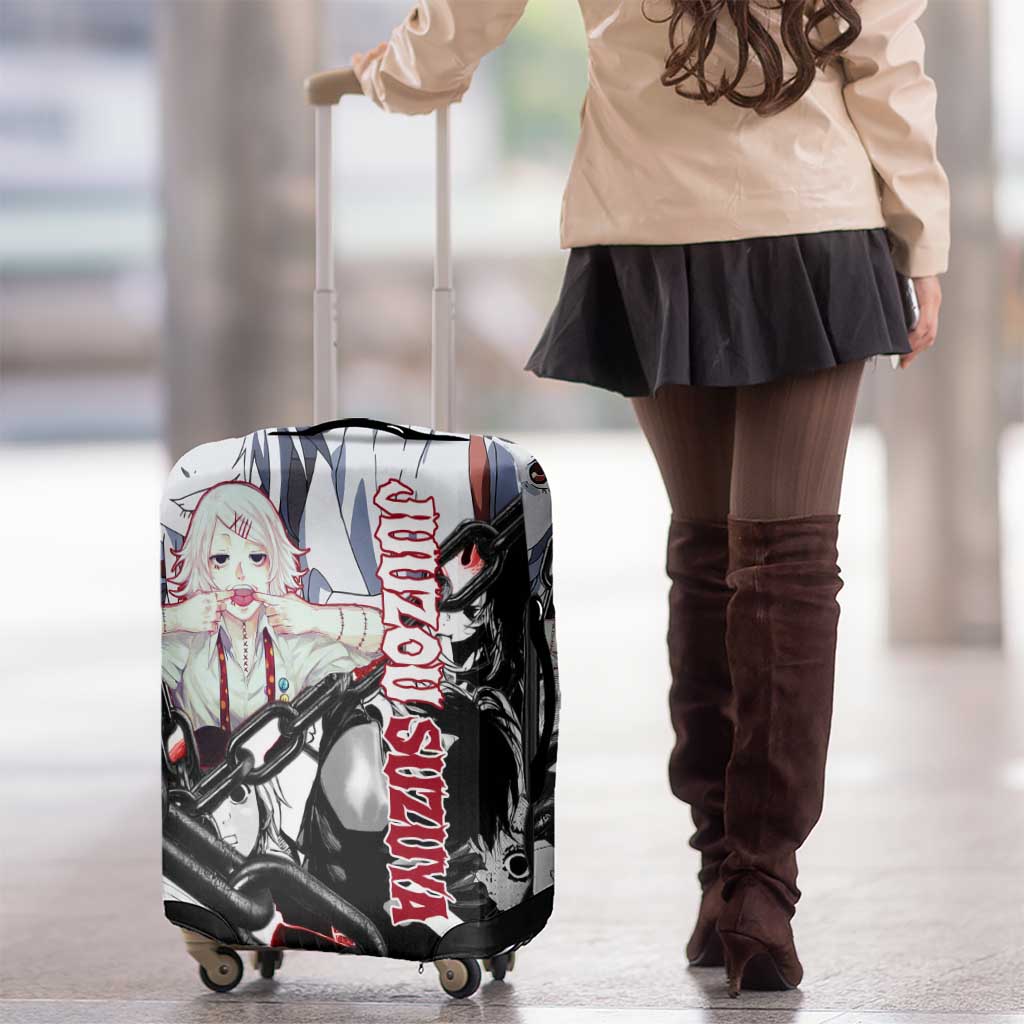Juuzou Suzuya Tokyo Ghoul Black and White Manga Style Design Luggage Cover with Red Accents and Chain Weapon Motif - The Mazicc