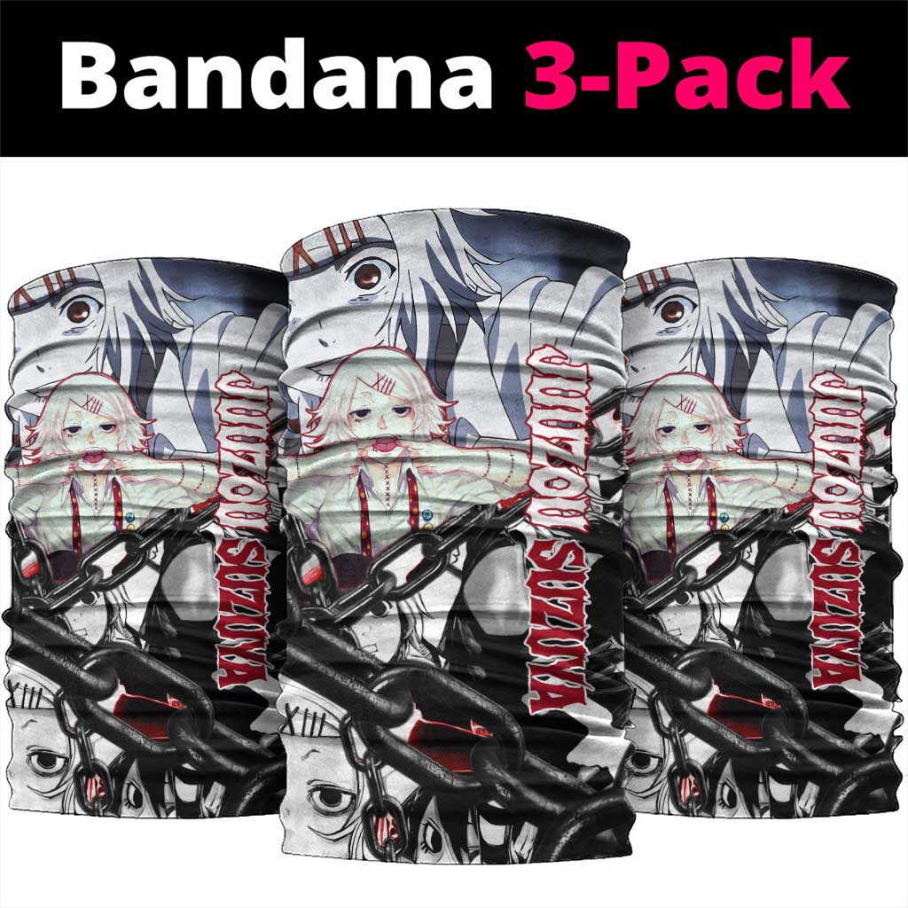 Juuzou Suzuya Tokyo Ghoul Black and White Manga Style Design Neck Gaiter with Red Accents and Chain Weapon Motif - The Mazicc