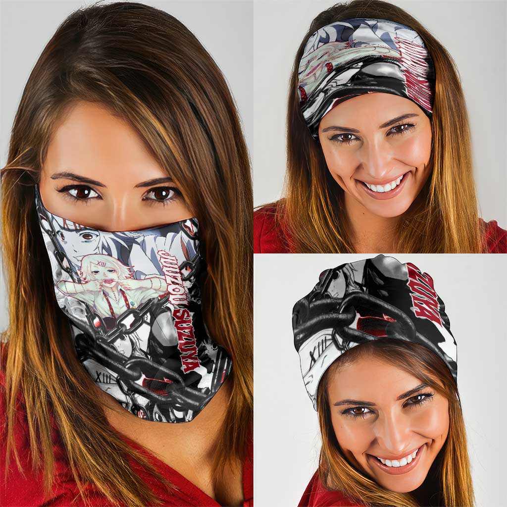 Juuzou Suzuya Tokyo Ghoul Black and White Manga Style Design Neck Gaiter with Red Accents and Chain Weapon Motif - The Mazicc