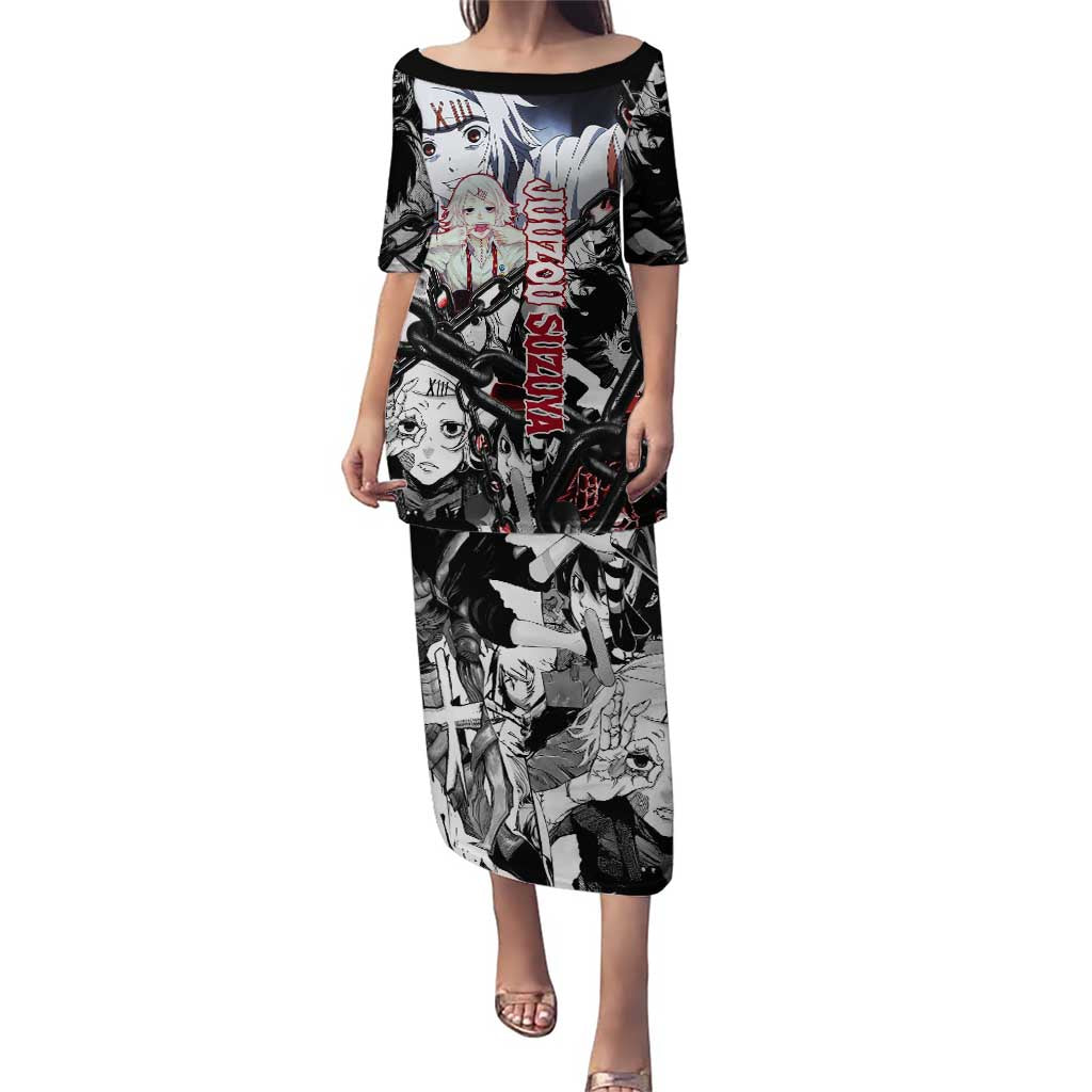Juuzou Suzuya Tokyo Ghoul Black and White Manga Style Design Puletasi with Red Accents and Chain Weapon Motif - The Mazicc