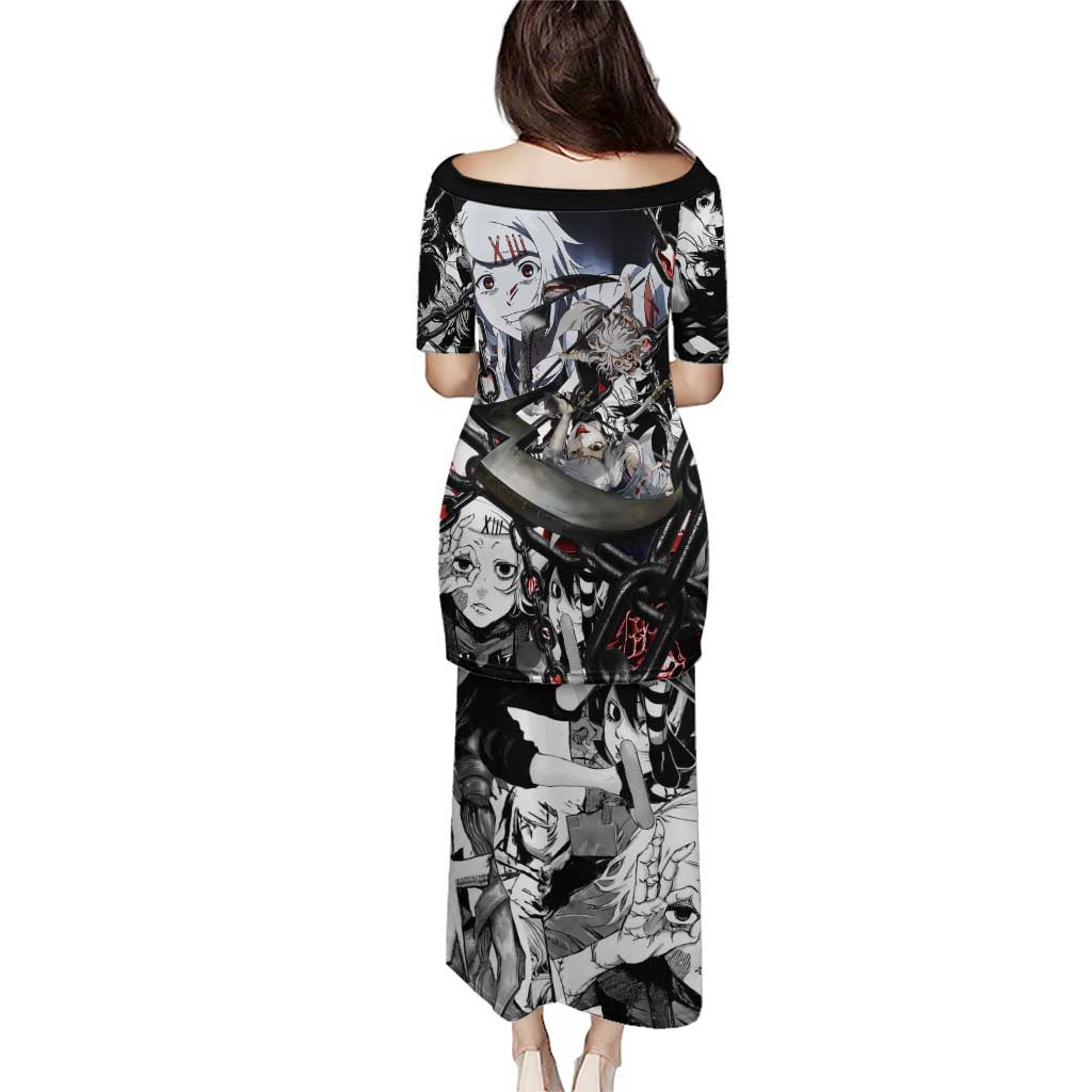 Juuzou Suzuya Tokyo Ghoul Black and White Manga Style Design Puletasi with Red Accents and Chain Weapon Motif - The Mazicc