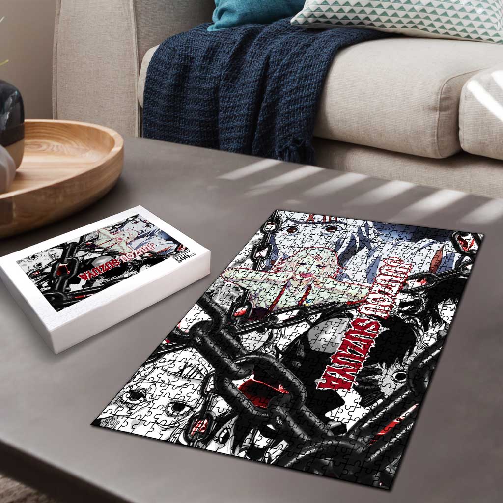 Juuzou Suzuya Tokyo Ghoul Black and White Manga Style Design Puzzle with Red Accents and Chain Weapon Motif - The Mazicc