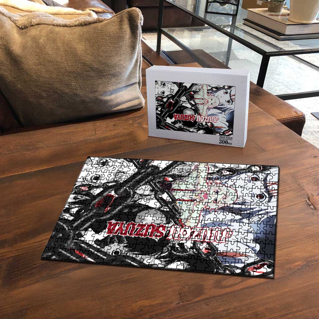 Juuzou Suzuya Tokyo Ghoul Black and White Manga Style Design Puzzle with Red Accents and Chain Weapon Motif - The Mazicc