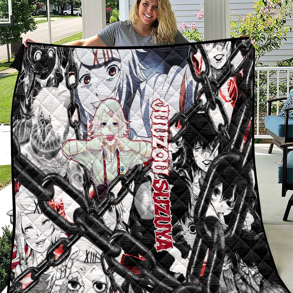 Juuzou Suzuya Tokyo Ghoul Black and White Manga Style Design Quilt with Red Accents and Chain Weapon Motif - The Mazicc