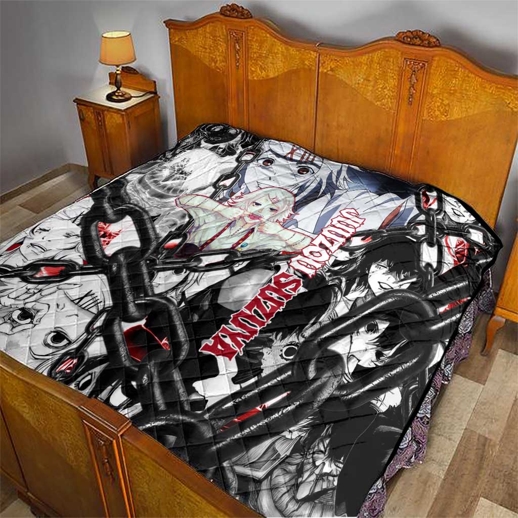 Juuzou Suzuya Tokyo Ghoul Black and White Manga Style Design Quilt with Red Accents and Chain Weapon Motif - The Mazicc