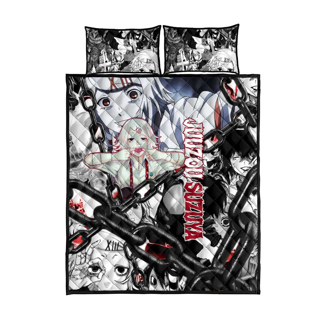 Juuzou Suzuya Tokyo Ghoul Black and White Manga Style Design Quilt Bed Set with Red Accents and Chain Weapon Motif - The Mazicc
