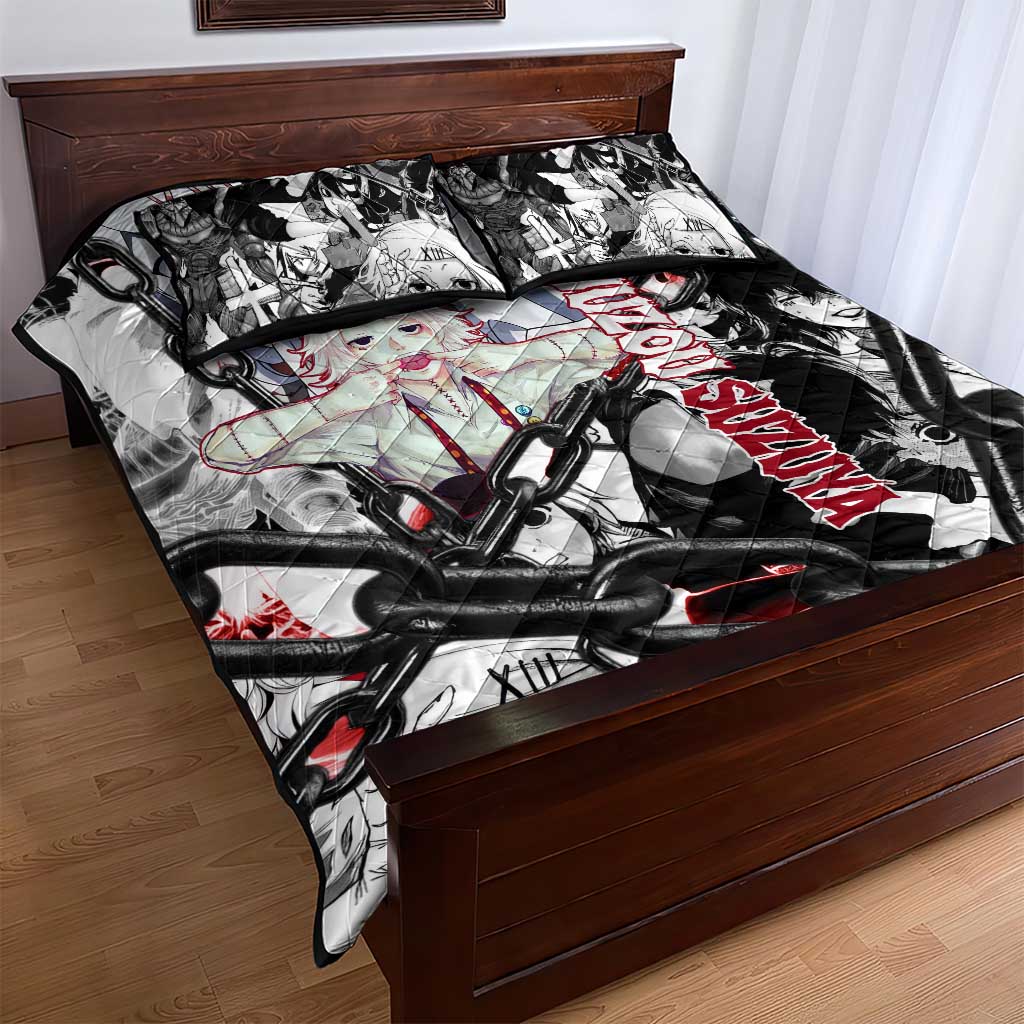 Juuzou Suzuya Tokyo Ghoul Black and White Manga Style Design Quilt Bed Set with Red Accents and Chain Weapon Motif - The Mazicc