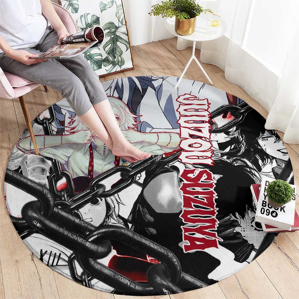 Juuzou Suzuya Tokyo Ghoul Black and White Manga Style Design Round Carpet with Red Accents and Chain Weapon Motif - The Mazicc