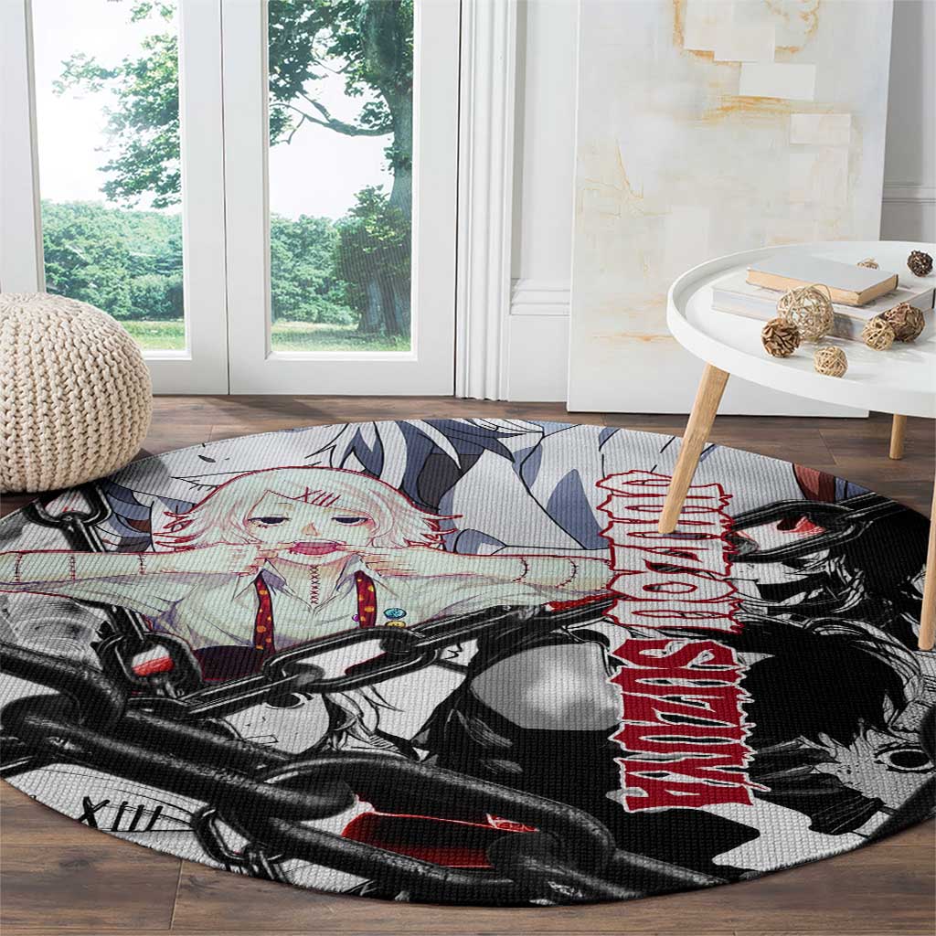 Juuzou Suzuya Tokyo Ghoul Black and White Manga Style Design Round Carpet with Red Accents and Chain Weapon Motif - The Mazicc