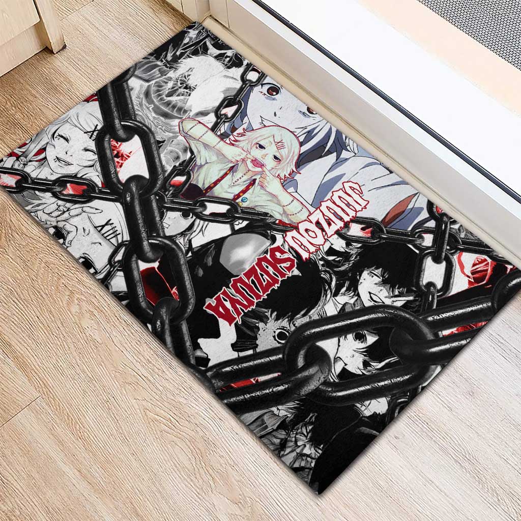 Juuzou Suzuya Tokyo Ghoul Black and White Manga Style Design Rubber Doormat with Red Accents and Chain Weapon Motif - The Mazicc