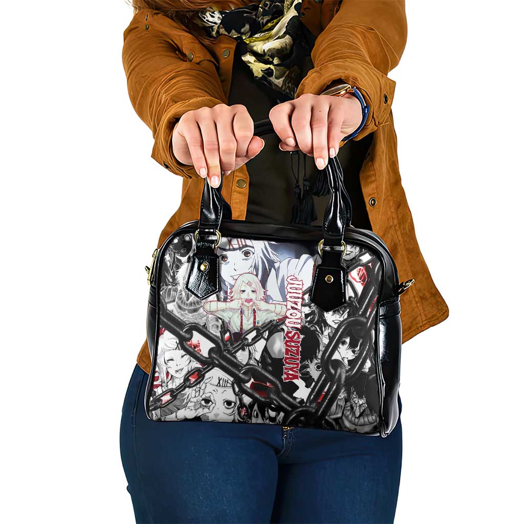 Juuzou Suzuya Tokyo Ghoul Black and White Manga Style Design Shoulder Handbag with Red Accents and Chain Weapon Motif - The Mazicc