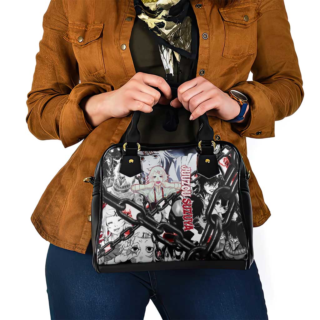 Juuzou Suzuya Tokyo Ghoul Black and White Manga Style Design Shoulder Handbag with Red Accents and Chain Weapon Motif - The Mazicc
