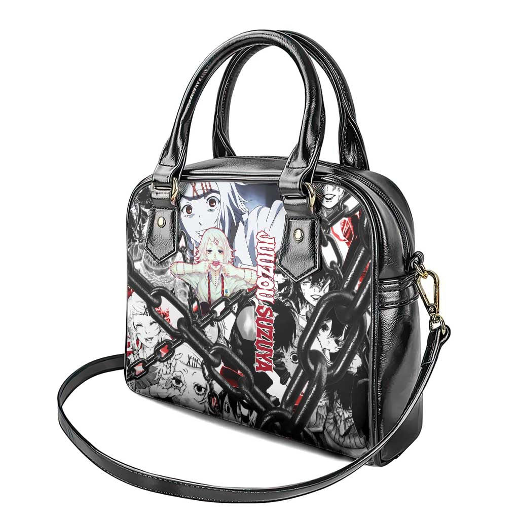 Juuzou Suzuya Tokyo Ghoul Black and White Manga Style Design Shoulder Handbag with Red Accents and Chain Weapon Motif - The Mazicc