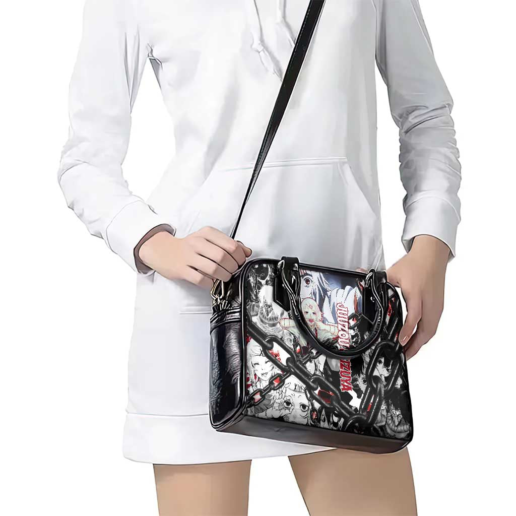 Juuzou Suzuya Tokyo Ghoul Black and White Manga Style Design Shoulder Handbag with Red Accents and Chain Weapon Motif - The Mazicc