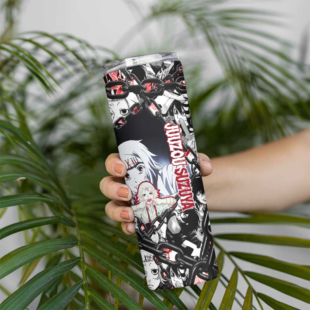 Juuzou Suzuya Tokyo Ghoul Black and White Manga Style Design Skinny Tumbler with Red Accents and Chain Weapon Motif - The Mazicc