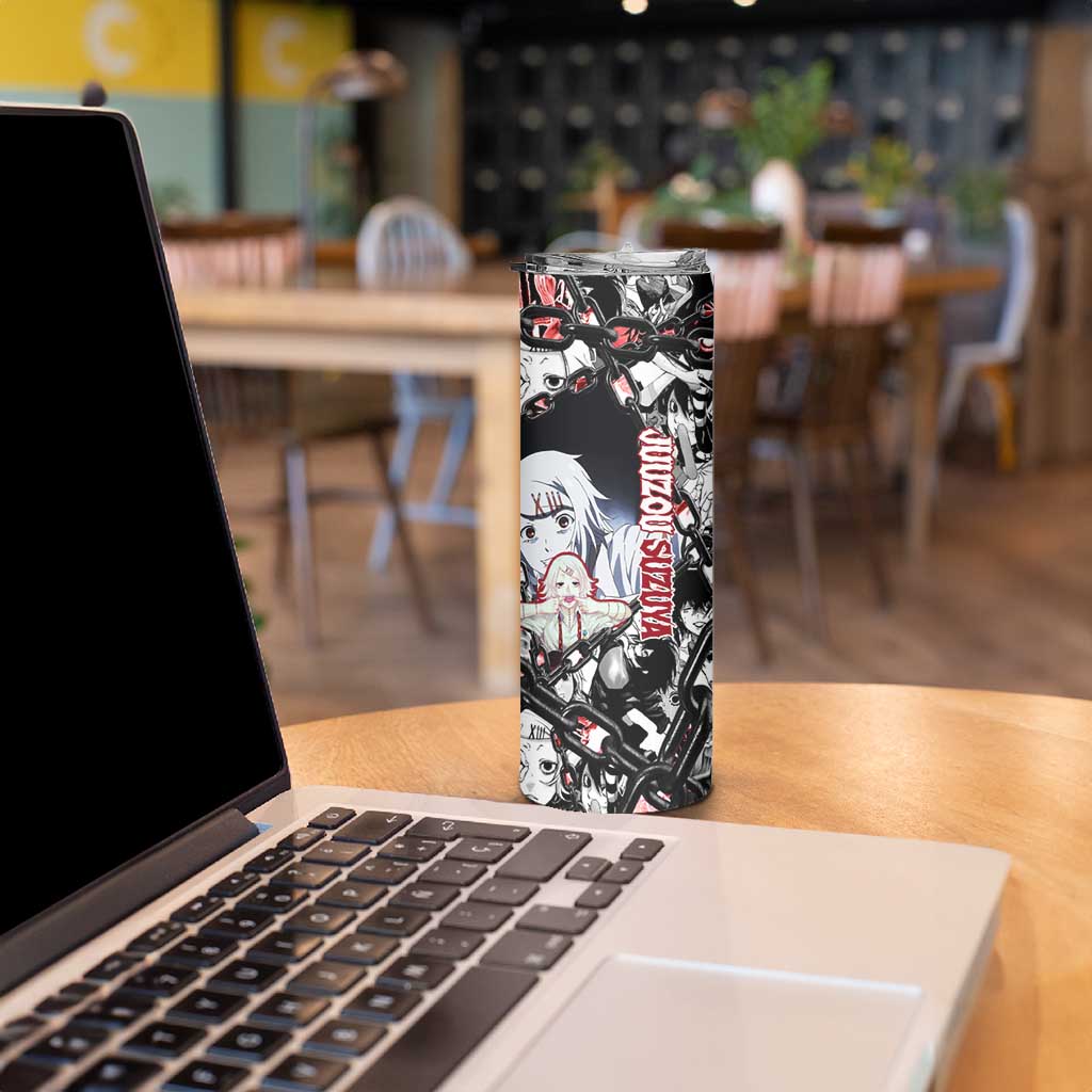 Juuzou Suzuya Tokyo Ghoul Black and White Manga Style Design Skinny Tumbler with Red Accents and Chain Weapon Motif - The Mazicc