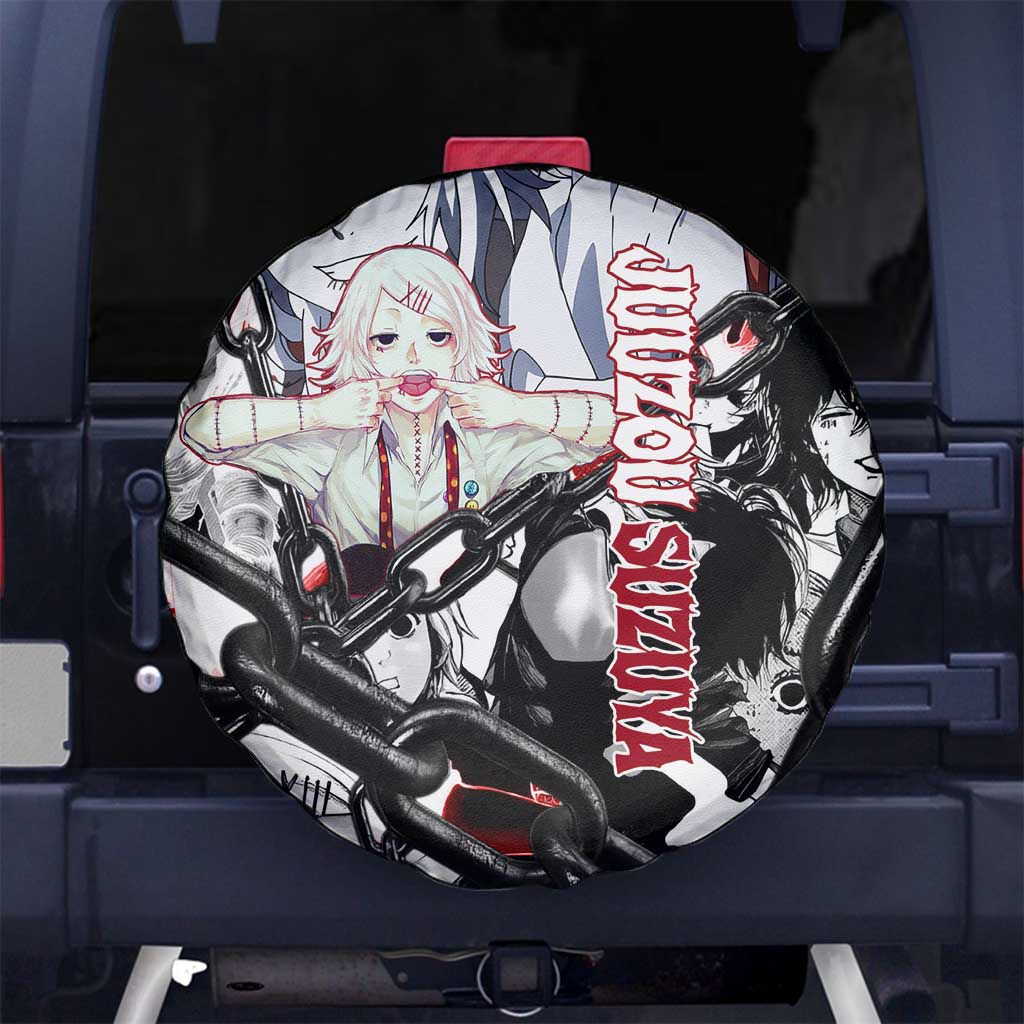 Juuzou Suzuya Tokyo Ghoul Black and White Manga Style Design Spare Tire Cover with Red Accents and Chain Weapon Motif - The Mazicc