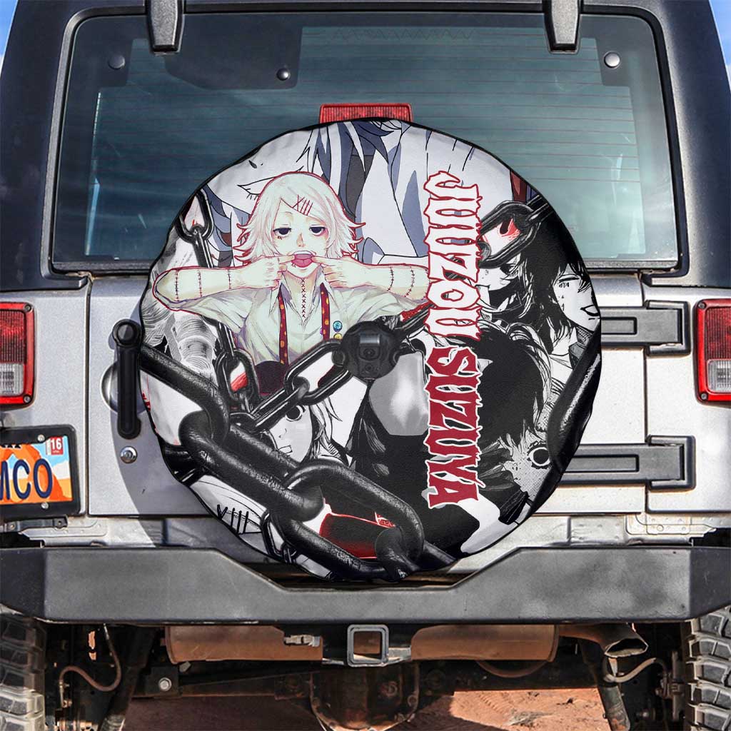 Juuzou Suzuya Tokyo Ghoul Black and White Manga Style Design Spare Tire Cover with Red Accents and Chain Weapon Motif - The Mazicc