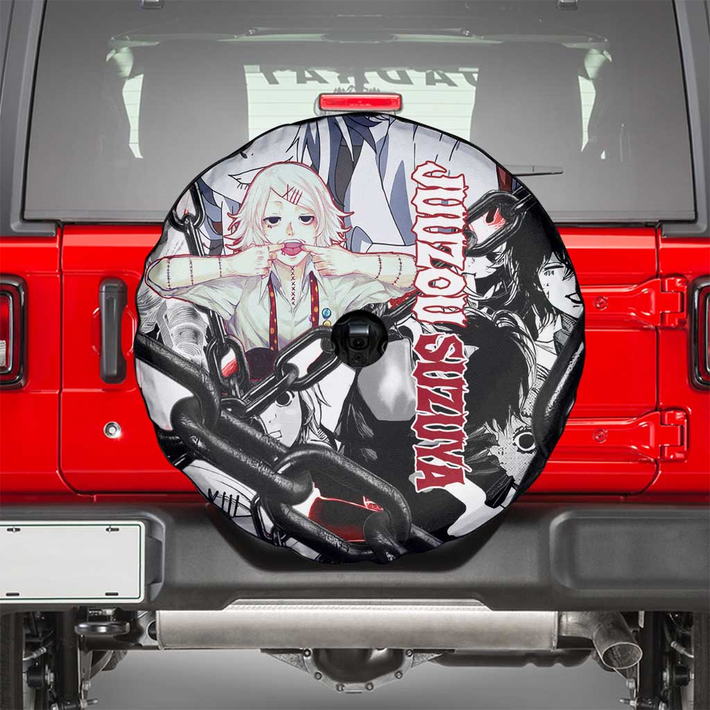 Juuzou Suzuya Tokyo Ghoul Black and White Manga Style Design Spare Tire Cover with Red Accents and Chain Weapon Motif - The Mazicc