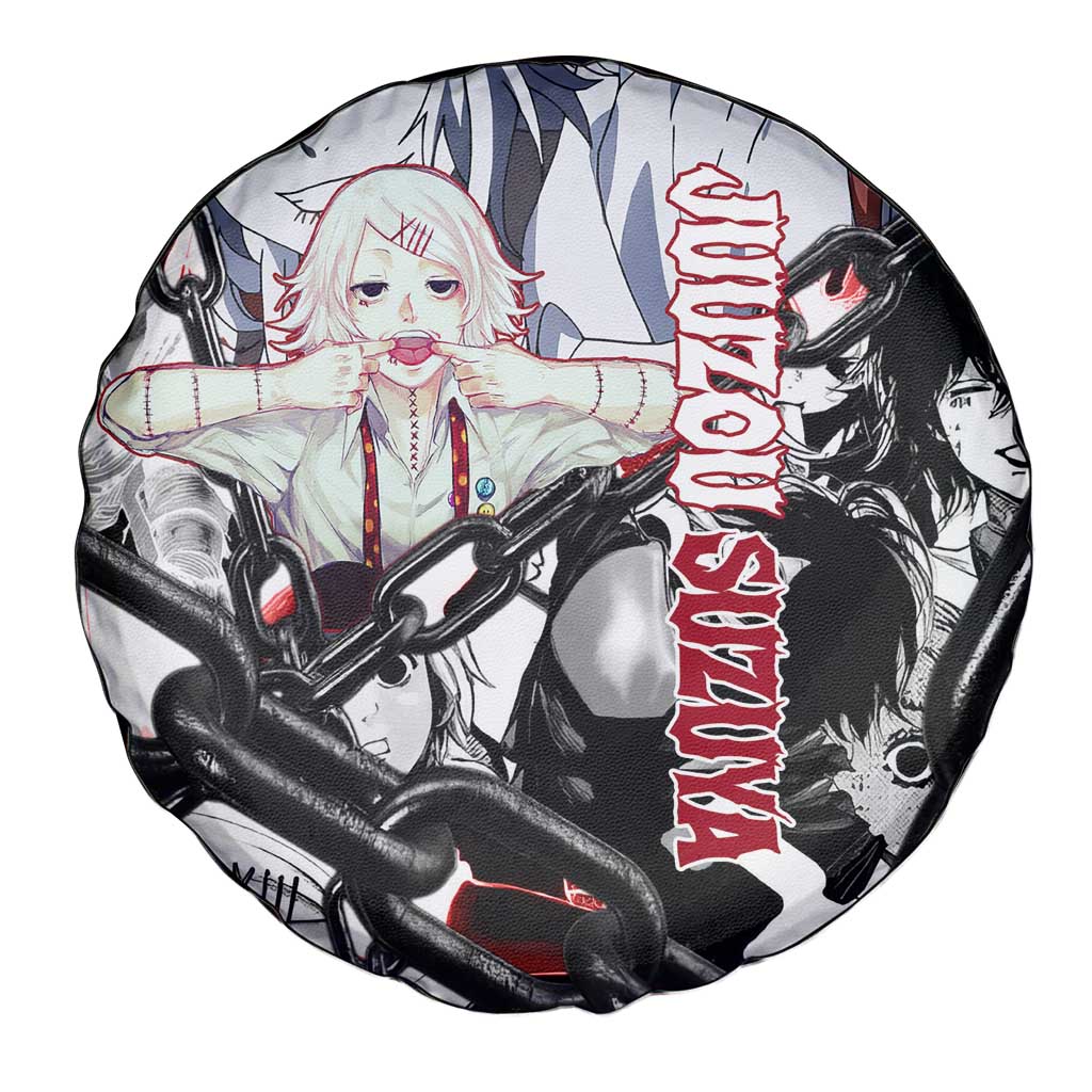 Juuzou Suzuya Tokyo Ghoul Black and White Manga Style Design Spare Tire Cover with Red Accents and Chain Weapon Motif - The Mazicc