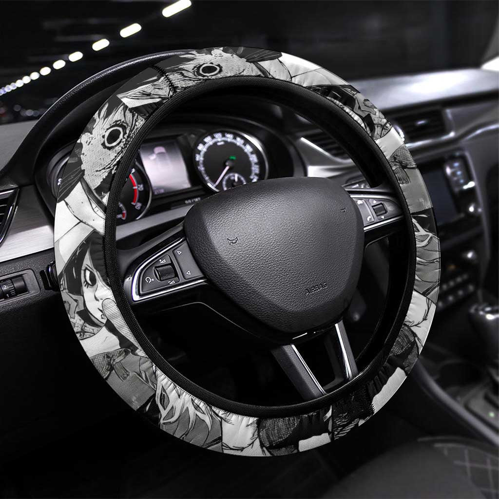 Juuzou Suzuya Tokyo Ghoul Black and White Manga Style Design Steering Wheel Cover with Red Accents and Chain Weapon Motif - The Mazicc