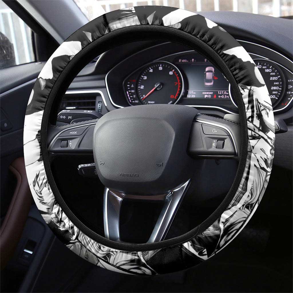 Juuzou Suzuya Tokyo Ghoul Black and White Manga Style Design Steering Wheel Cover with Red Accents and Chain Weapon Motif - The Mazicc