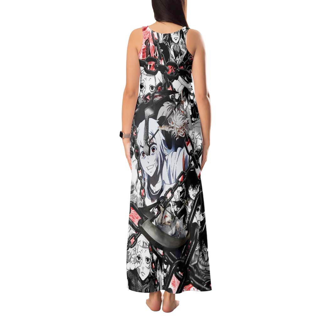 Juuzou Suzuya Tokyo Ghoul Black and White Manga Style Design Tank Maxi Dress with Red Accents and Chain Weapon Motif - The Mazicc