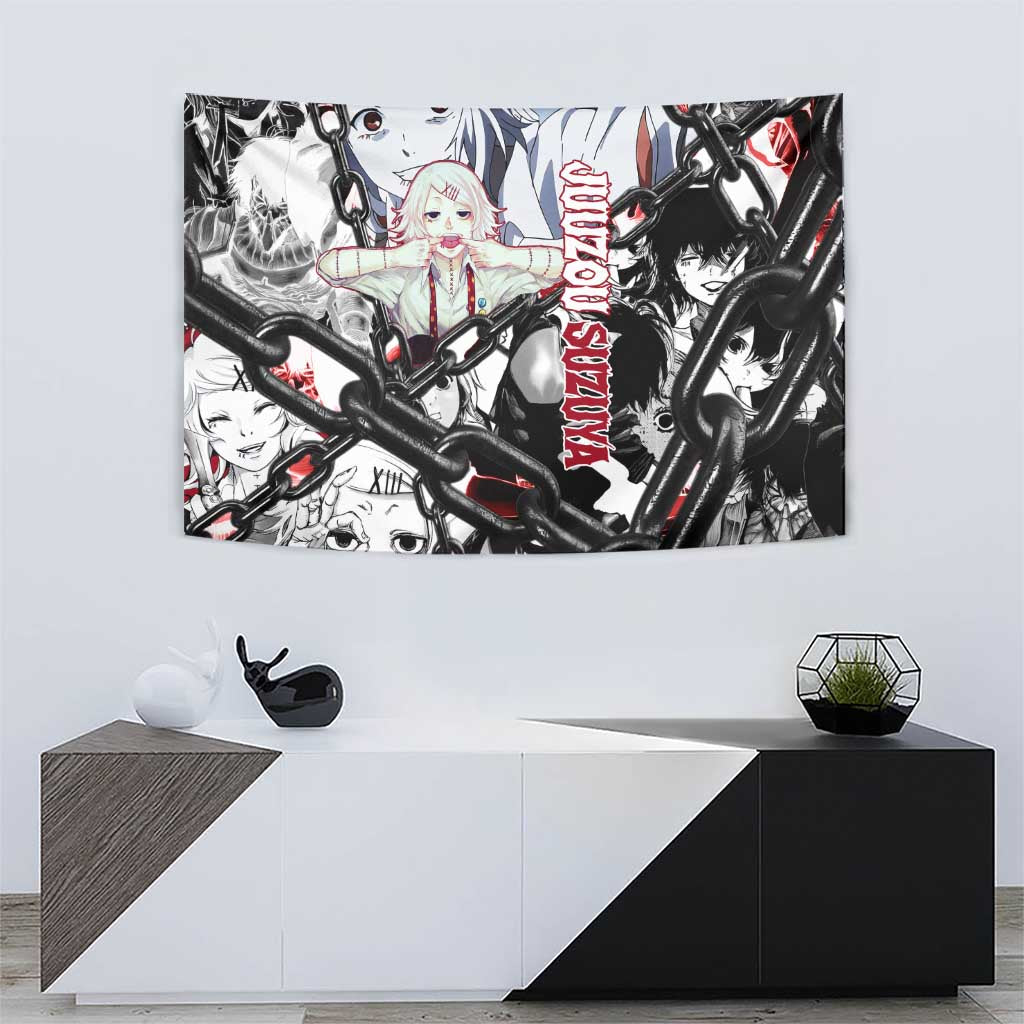 Juuzou Suzuya Tokyo Ghoul Black and White Manga Style Design Tapestry with Red Accents and Chain Weapon Motif - The Mazicc