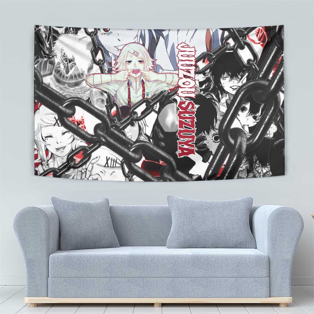 Juuzou Suzuya Tokyo Ghoul Black and White Manga Style Design Tapestry with Red Accents and Chain Weapon Motif - The Mazicc