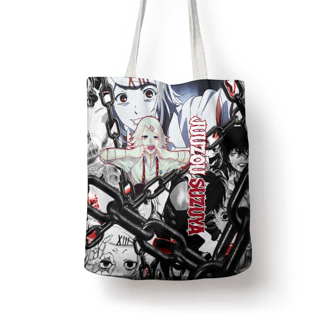 Juuzou Suzuya Tokyo Ghoul Black and White Manga Style Design Tote Bag with Red Accents and Chain Weapon Motif - The Mazicc