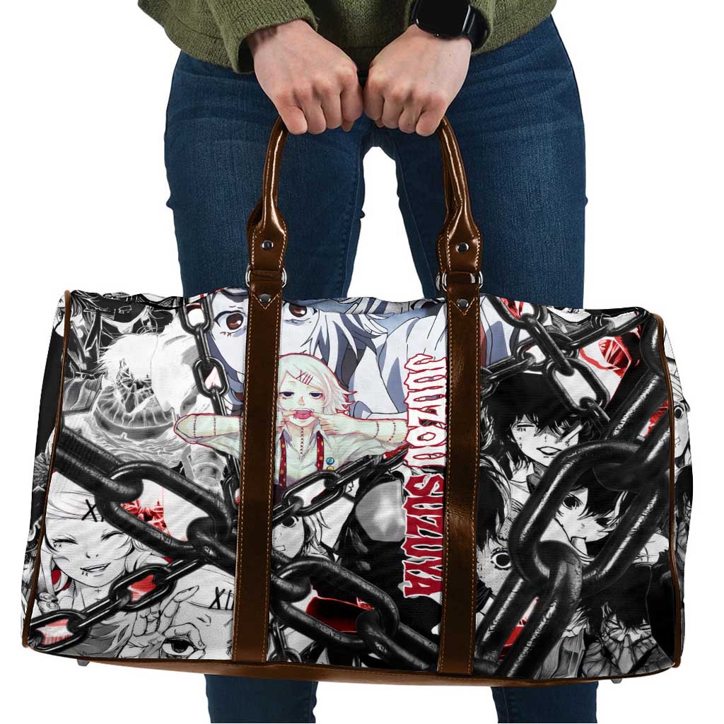 Juuzou Suzuya Tokyo Ghoul Black and White Manga Style Design Travel Bag with Red Accents and Chain Weapon Motif - The Mazicc