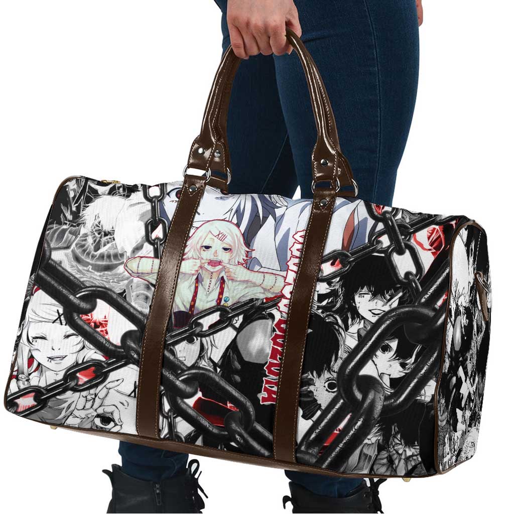 Juuzou Suzuya Tokyo Ghoul Black and White Manga Style Design Travel Bag with Red Accents and Chain Weapon Motif - The Mazicc