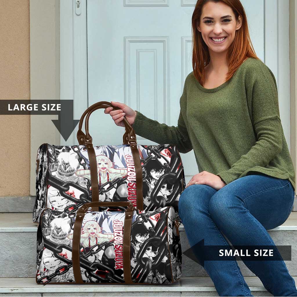 Juuzou Suzuya Tokyo Ghoul Black and White Manga Style Design Travel Bag with Red Accents and Chain Weapon Motif - The Mazicc