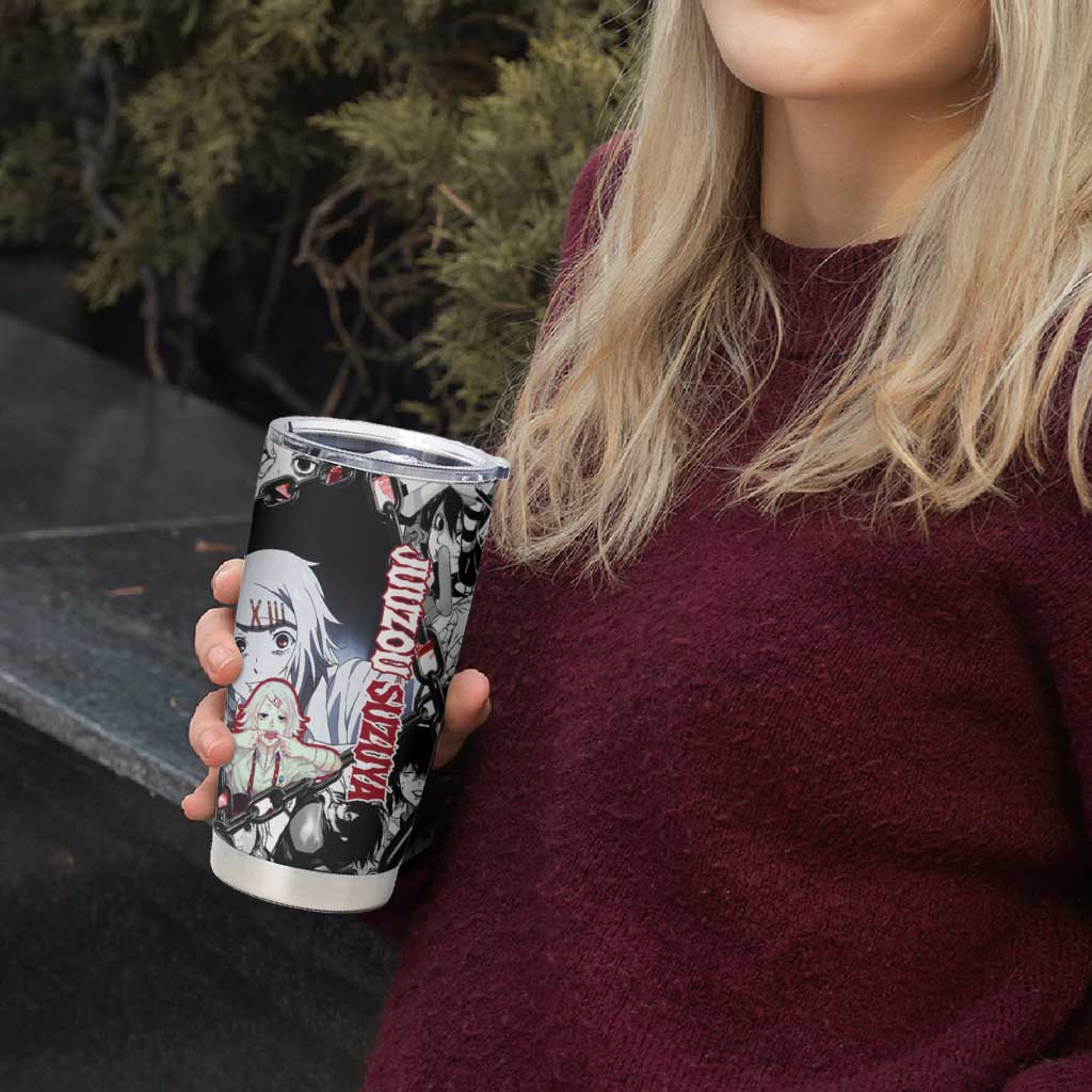 Juuzou Suzuya Tokyo Ghoul Black and White Manga Style Design Tumbler Cup with Red Accents and Chain Weapon Motif - The Mazicc