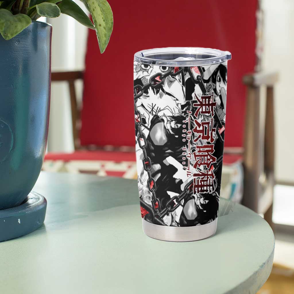 Juuzou Suzuya Tokyo Ghoul Black and White Manga Style Design Tumbler Cup with Red Accents and Chain Weapon Motif - The Mazicc