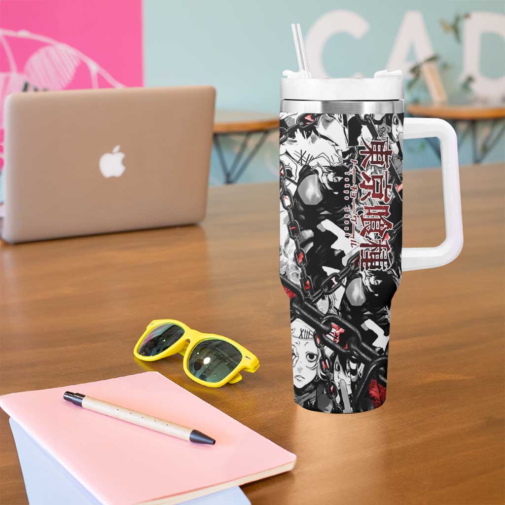 Juuzou Suzuya Tokyo Ghoul Black and White Manga Style Design Tumbler With Handle with Red Accents and Chain Weapon Motif - The Mazicc