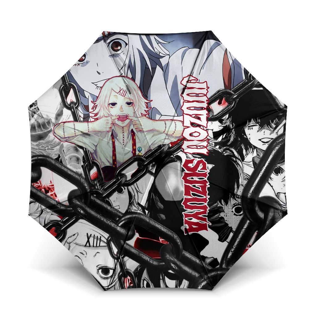 Juuzou Suzuya Tokyo Ghoul Black and White Manga Style Design Umbrella with Red Accents and Chain Weapon Motif - The Mazicc