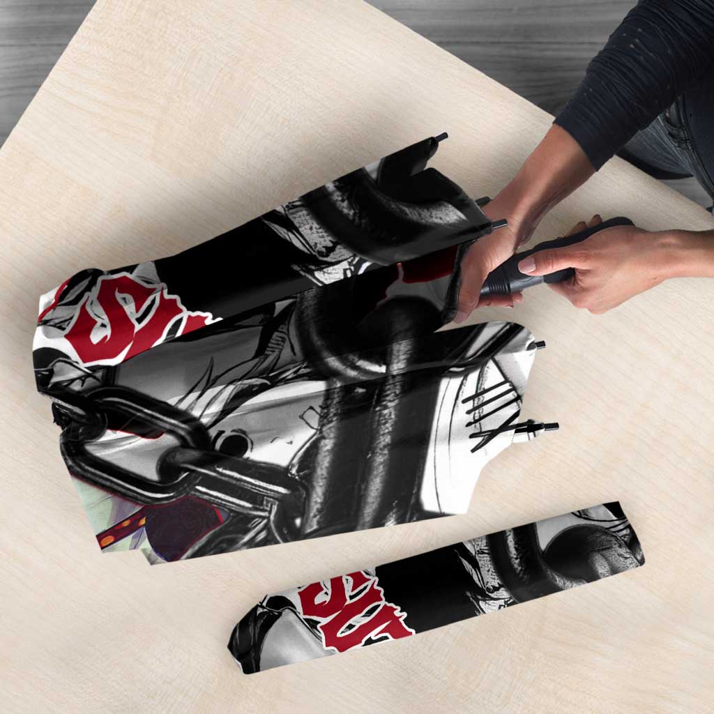 Juuzou Suzuya Tokyo Ghoul Black and White Manga Style Design Umbrella with Red Accents and Chain Weapon Motif - The Mazicc