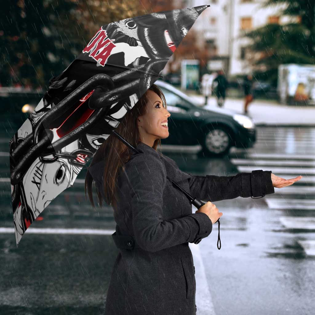 Juuzou Suzuya Tokyo Ghoul Black and White Manga Style Design Umbrella with Red Accents and Chain Weapon Motif - The Mazicc