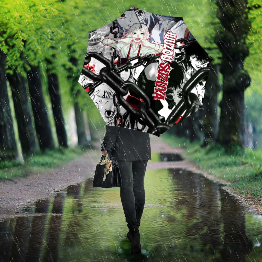 Juuzou Suzuya Tokyo Ghoul Black and White Manga Style Design Umbrella with Red Accents and Chain Weapon Motif - The Mazicc