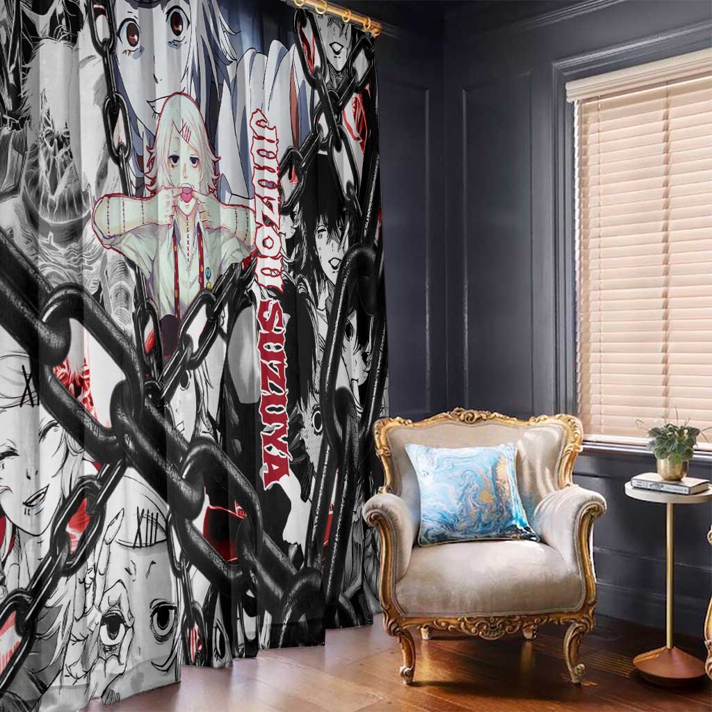 Juuzou Suzuya Tokyo Ghoul Black and White Manga Style Design Window Curtain with Red Accents and Chain Weapon Motif - The Mazicc